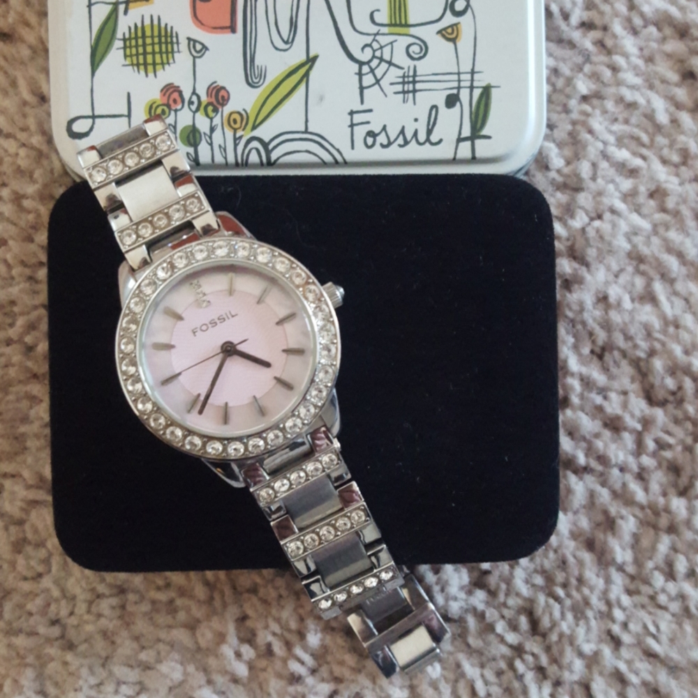 Silver fossil watch